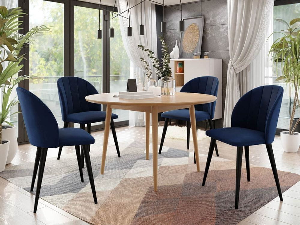 Veneti Jedálenský stôl 120 cm so 4 stoličkami NOWEN 1 - prírodné drevo / čierny / modrý